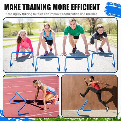 Seenelling 16 Pcs 12" Speed Agility Training Hurdles Large Size Detachable Agility Hurdles Hurdles Training Equipment Set for Athletes Soccer Basketball - color: Blue