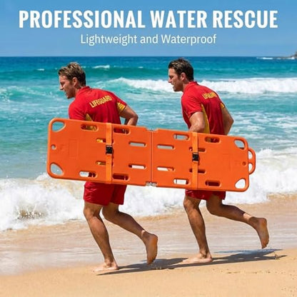 Life-Saving Board for Lifeguards, Foldable Spine Board Stretcher Backboard, with Spider Straps Plastic Water Floating Back Boards, Weight Capacity 159Kg / 350Lb 2folds