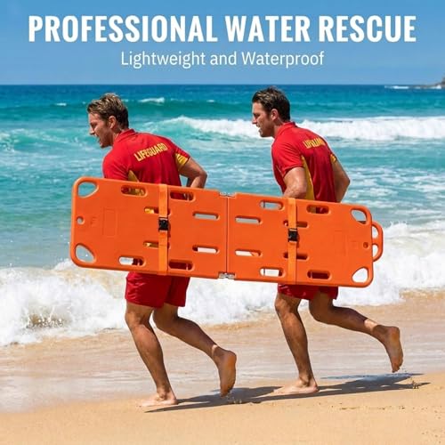 Foldable Spine Board Stretcher Backboard,Water Floating Stretcher, Plastic Emergency Rescue Spine Board,Life Board with Seat Belt, PE 2/4-Fold Stretcher Weight Capacity 350lbs/159KG 4folds