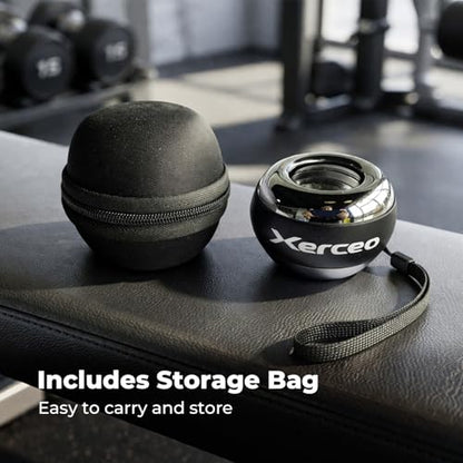 Auto-Start Wrist Gyro Ball, All Metal Wrist and Forearm Trainer with LED Light, Gyroscopic Hand Exerciser for Grip Strength, Includes Storage Bag