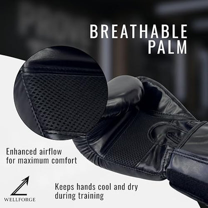 Wellforge Boxing Gloves 10oz/12oz for Training – Durable Premium Synthetic Leather Gloves with Pre-Molded Foam Padding and Secure Wrist Support for Sparring & Workouts - size: 10oz