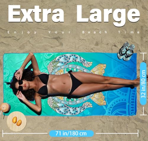 Widdonen Microfiber Beach Towel,Compact 2 Pack-71x32 Inch with Bag Travel - color: 2 Pack Turtle Multi