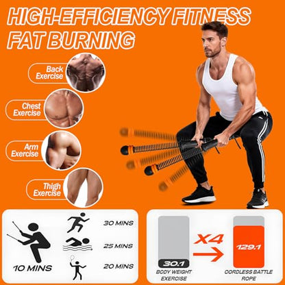Upgrade Portable Ropeless Battle Ropes - Adjustable Weights Cordless Battle Ropes for Home Gym with Training Poster - Battle Rope Sticks Exercise Equipment for Low-Impact Workout, HIIT & Cardio