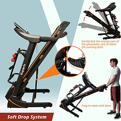 Foldable 16.5 Inch Cardio Fitness Portable Treadmill with Bluetooth Connectivity, LCD Display, and Tracking Apps for Home Gym Equipment, Black - color: Black Large