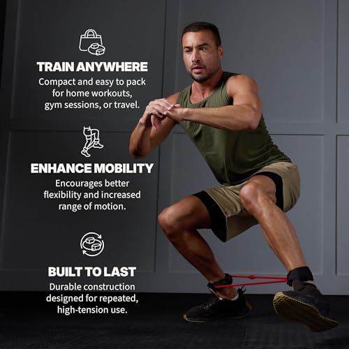 SPRI Xercuff Leg Resistance Band Exercise Cord with Non-Slip Padded Ankle Cuffs (All Bands Sold Separately) Portable for the Gym or At Home Workout Equipment - style: Red (Medium)