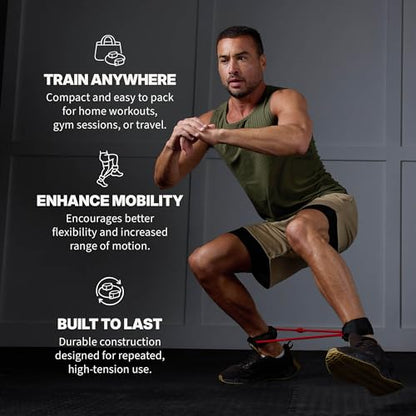 SPRI Xercuff Leg Resistance Band Exercise Cord with Non-Slip Padded Ankle Cuffs (All Bands Sold Separately) Portable for the Gym or At Home Workout Equipment - style: Red (Medium)