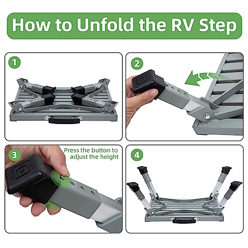 Homeon Wheels Adjustable Aluminum RV Step Stool, Folding Non-Slip Platform,Gray - color: Gray Luminous