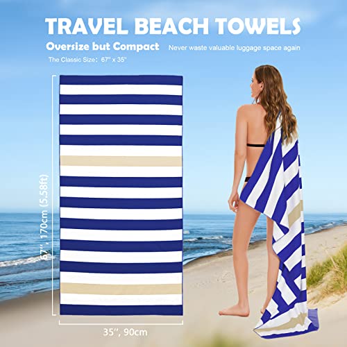Your Choice Microfiber Beach Towel Sand-Free Quick Dry (67"x35"/60"x30") - color: K-dark Blue&khaki Stripes, size: Extra Large(67x35")