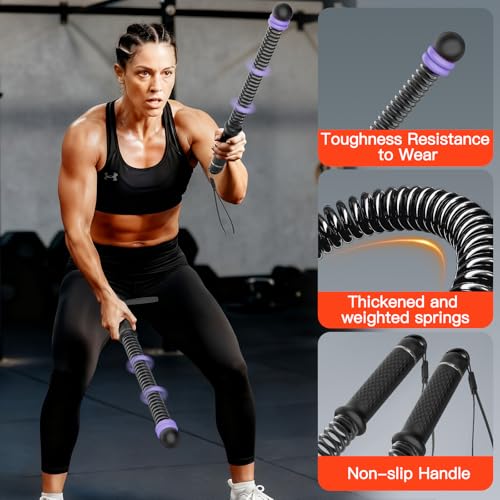 Weighted Ropeless Battle Ropes (2-Pack), Adjustable Resistance and Portable Cordless Battle Ropes for Home Gym with Non Slip Handle, HIIT and Low-Impact Aerobic Training for Men & Women (Purple)