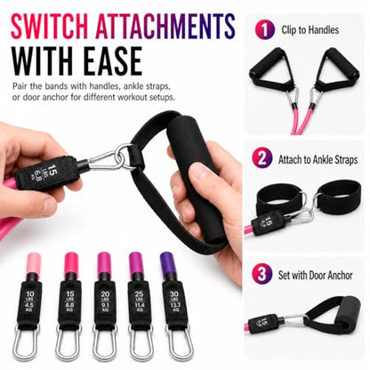 Resistance Bands Set with Handles, Door Anchor & Ankle Straps, 100 lbs Stackable Exercise Bands, 5 TPE Resistance Tubes for Home Workout, Strength Training, Yoga & Pilates