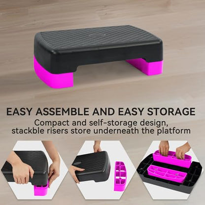 18" Aerobic Exercise Step Platform, Lightweight Portable Step Up Platform Trainer, Adjustable Height 3.9”5.9” for Home Gym