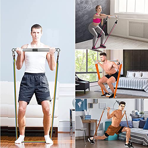 Detachable Resistance Bands Bar 30"/35.4"/38.5" Length Max Load 500LBS for Home Gym Full Body Workout Fitness Bar - style: Total Length:75cm/30"