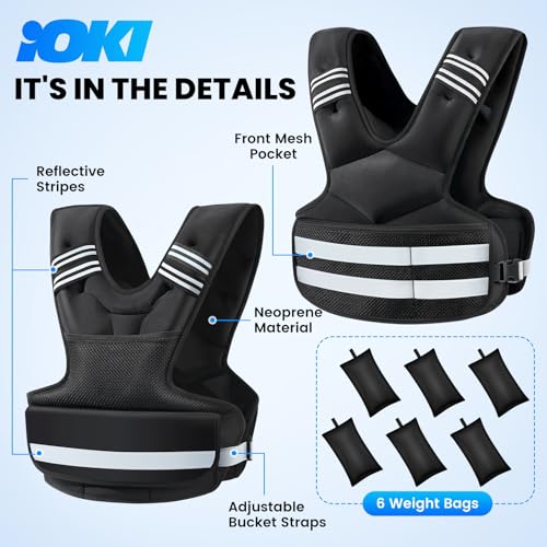 Weighted Vest for Women and Men, 4-11lb/11-18lb/20-32lb Rucking Vest with 6 Ironsand Bags, Storage Pocket and Reflective Stripes for Workout, Running, Strength Training - size: 11-18 lbs