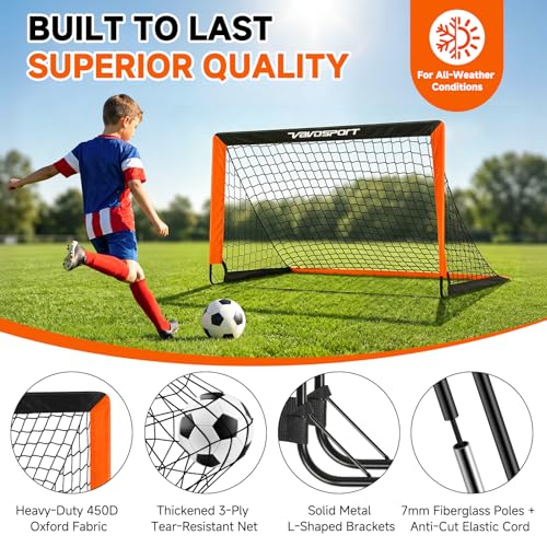 2 Pack Kids Soccer Goals for Backyard Set, 4x3 ft Pop Up Soccer Goal - color: Black Orange