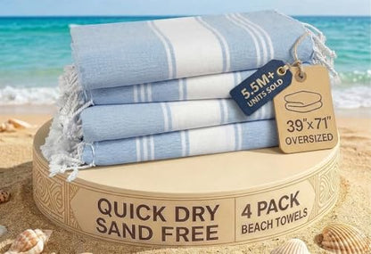 LANE LINEN Beach Towel 4 Pack, Oversized Beach Towels for Adults - Sky Blue - color: 03: Sky Blue, size: Pack of 4