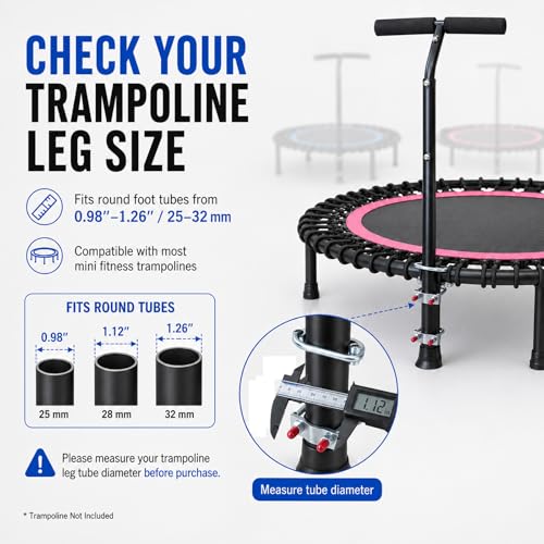 Trampoline Handle Bar Rebounder Handle Bar for Most Brands Mini Fitness Trampolines Fits Foot Tubes up to 0.98IN~1.26IN Diameter (Trampoline not Included) Non-Slip Comfortable Handles