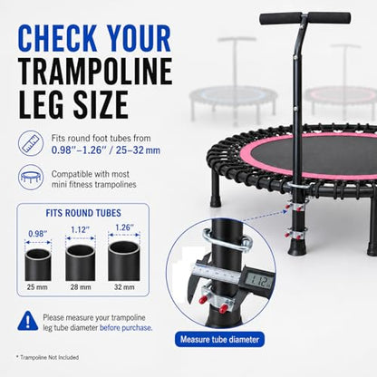 Trampoline Handle Bar Rebounder Handle Bar for Most Brands Mini Fitness Trampolines Fits Foot Tubes up to 0.98IN~1.26IN Diameter (Trampoline not Included) Non-Slip Comfortable Handles
