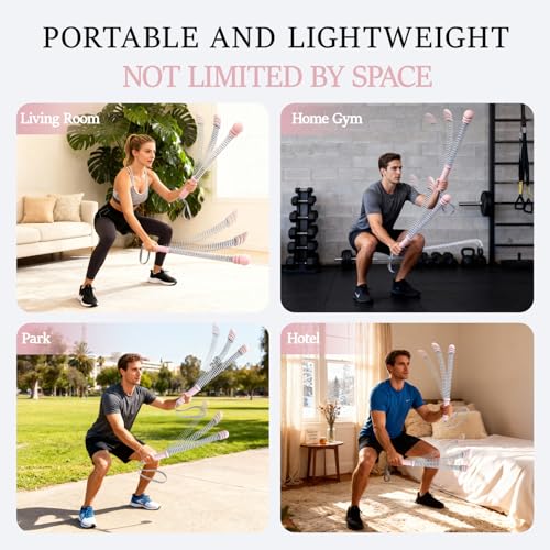 Ropeless Battle Ropes for Exercise Workout Rope, Portable Workout for Home Gym, Exercise Battle Ropes for HIIT Workouts, Low-Impact Cardio Training (Pink with Ring) - style: Pink with ring