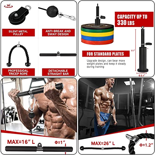LAT Pulley System for Home Gym – Strength Training Fitness Equipment Cable Machine for Triceps, Biceps, Back & Shoulder Workouts - color: Cable + Adapter