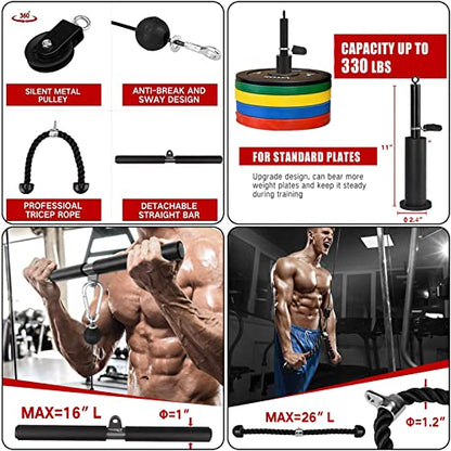LAT Pulley System for Home Gym – Strength Training Fitness Equipment Cable Machine for Triceps, Biceps, Back & Shoulder Workouts - color: Cable + Adapter