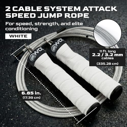 WOD Nation Attack Speed Jump Rope Adjustable Dual-Cable Skipping Rope for Men, Speed & Weighted Options, Fast Fold-Over Adjustment Durable Adult Boxing Rope for Fitness, Cardio Home Gym & Cross Training - color: White