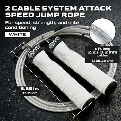 WOD Nation Attack Speed Jump Rope Adjustable Dual-Cable Skipping Rope for Men, Speed & Weighted Options, Fast Fold-Over Adjustment Durable Adult Boxing Rope for Fitness, Cardio Home Gym & Cross Training - color: White
