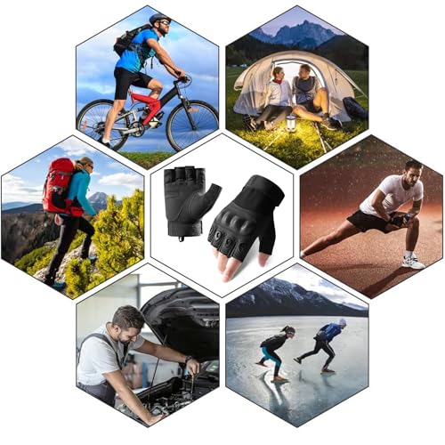 Adult Fingerless Motorcycle Gloves - Soft Shell Protection,Breathable Grip,Wrist Support for Motorbike Riding,Exercise & Fitness,Tactical Training,Cycling,Wild Survival Black L