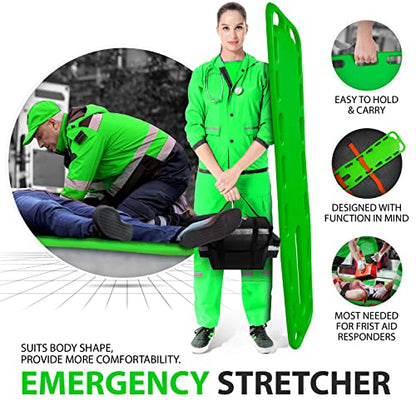 SURGICAL ONLINE First Responder EMT Backboard Spine Board Rescue Stretcher Immobilization with Head Bed and Spider Straps - Gift EMT Trauma Bag (Green) - color: Green