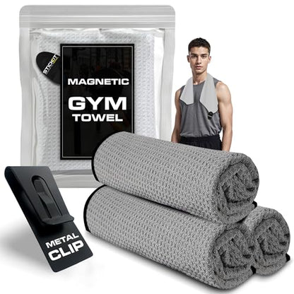 Microfiber Gym Towel - Sweat Absorbing, Quick Dry & Odor-Resistant Workout Towel for Men & Women with Magnet & Clip for Easy Attachment to Benches, Equipments & Bags - 29” x 29” (Grey)