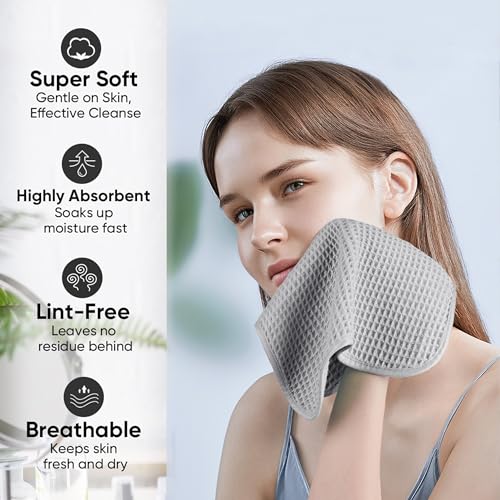 Microfiber Waffle Face Towels, 2 Pieces, Soft, Absorbent, Fast Drying, Lint Free 430 GSM (Silver) - color: Silver