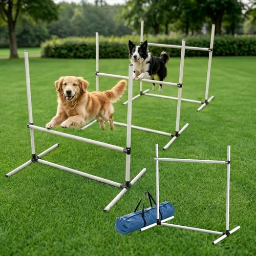 Adjustable Dog Agility Jump Set for Training, Durable Hurdle Bar Equipment with Storage Bag, Easy Setup Indoor & Outdoor Canine Exercise Kit - color: White