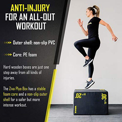 ZIVA 3-in-1 Plyo Box – Premium High-Density PE Foam or PU Wood-Foam Jump Box with Non-Slip PVC Cover – Commercial-Grade Plyometric Platform for Jump Training, Step Workouts & Home Gym (20x24x30")
