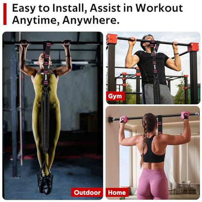 Pull Up Assistance Bands Set, Heavy Duty Adjustable Pull Up Assist Band with Feet Rest, Strength Training Bands for Home Gym Fitness, Pull-Up Bar, Calisthenics and Body Stretching