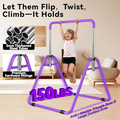 Kids Gymnastics Bar Gymnastic Equipment for Home Adjustable Height Gymnastic Training Bar Gymnastic Stuff for 3-7 Years Old Girls - color: Basic- Purple