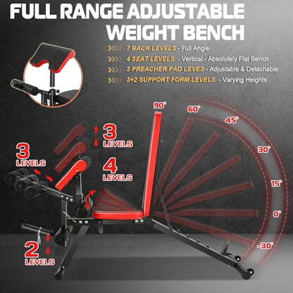OPPSDECOR Adjustable Weight Bench with Leg Extension and Leg Curl, 800LBS 8-in-1 Incline Decline Flat Workout Bench with Preacher Curl Pad for Home Gym Strength Training