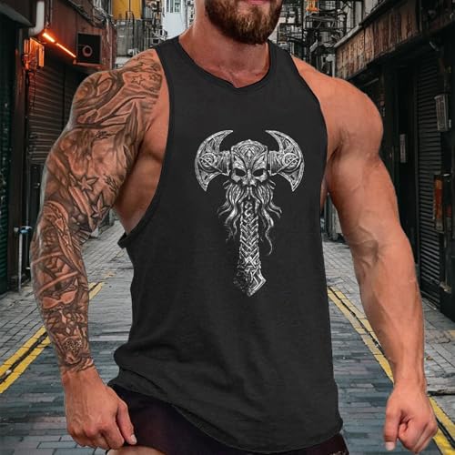 domirica Mens Sleeveless Cotton T-Shirts Novelty Graphic Crewneck Pullover Big and Tall Gym Muscle Outdoor Sleeveless Shirts - color: Axe, size: X-Small