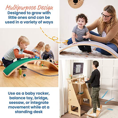 ECR4Kids Wooden Rocking Balance Board with Non-Slip Felt Base, Montessori Toy, Green - color: Green