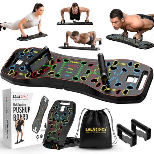 LALAHIGH Push Up Board,36 in 1 Home Gym Equipment with Ab Roller Wheel & Resistance Bands, Portable Foldable Workout Board for Full Body Strength Training Men Women,Gift for Boyfriend