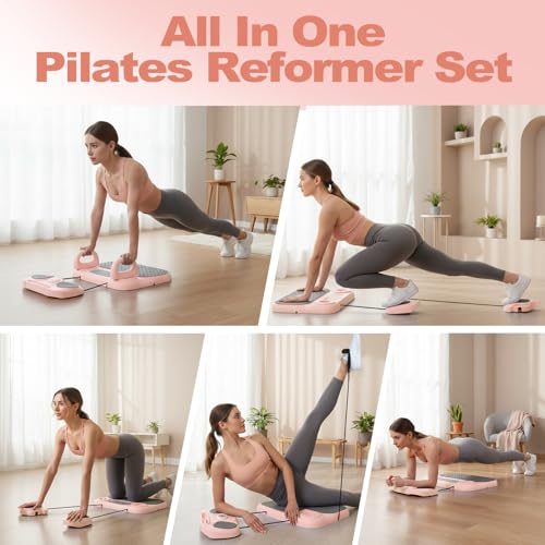 Pilates Board, 6-in-1 Pilates Reformer for Core & Full Body Workout, Portable Home Gym Equipment with Smart LED Digital Display, Pilates Trainer for Women, Beginners