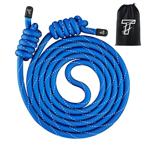 Flow Rope Exercise Jump Rope For Fitness, Working Out, Flow with 9 Ft Adjustable Double Woven Workout Rope For Men, Women, Beginners' Training – Indoor & Outdoor Cardio - color: Blue(reflective tape)