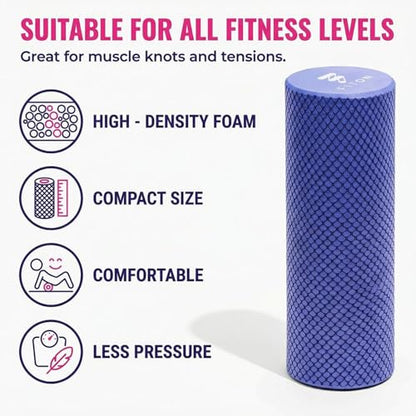 FitOn Foam Roller for Muscle Recovery - Compact and Portable, High-Density Foam Roller for Back Massage & Deep Tissue Relief and Home Exercise, Ideal for Use on Neck & Leg Soreness, 12"x4", Purple