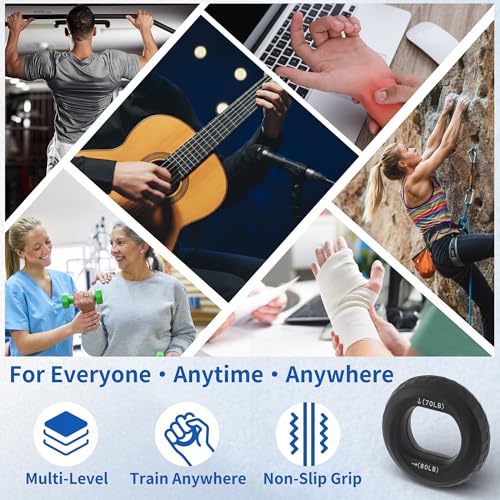 Hand Grip Strengthener, Fingers Exerciser - Silicone Rings for Muscle Training Sports Rock Climbing Finger Rehabilitation,6 Resistance Levels - color: Black(70/80LB)with Box