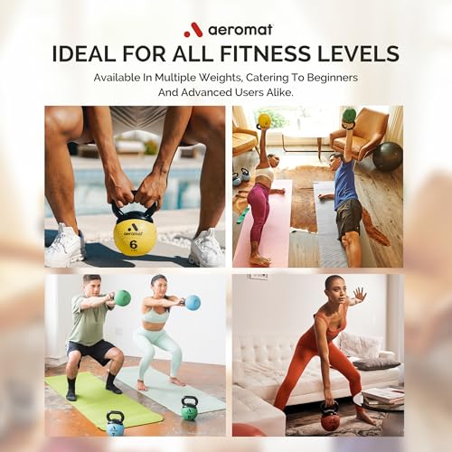 Aeromat Elite Mini Kettlebells – Weighted Exercise Medicine Ball with Anti-Slip Grip & Wide Handle, Strength Training Kettlebell for Squats, Workouts, & Home Gym Use - style: 6 LB - Yellow