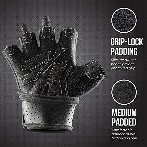 Contraband Pink Label 5737 Womens Padded Wrist Wrap Weight Lifting Gloves w/GripLock Padding (Pair) - Machine Washable Fingerless Workout Gloves w/Wrist Support Designed for Women