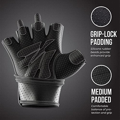 Contraband Pink Label 5737 Womens Padded Wrist Wrap Weight Lifting Gloves w/GripLock Padding (Pair) - Machine Washable Fingerless Workout Gloves w/Wrist Support Designed for Women
