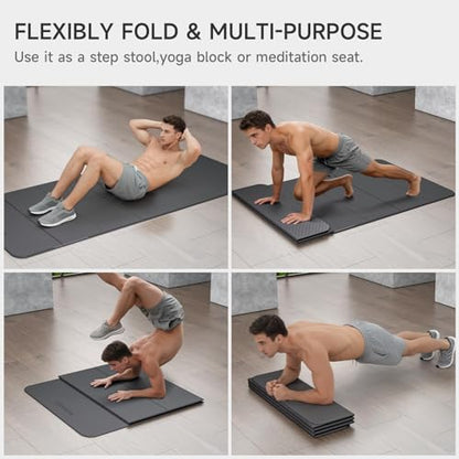 7-Fold Yoga Mat 74"x31" - 0.31 Inch Thick Folding Exercise Mat, Extra Wide Non-Slip POE Mat for Travel, Storage, Yoga, Pilates, Meditation & Home Gym, Lightweight & Portable - color: Black