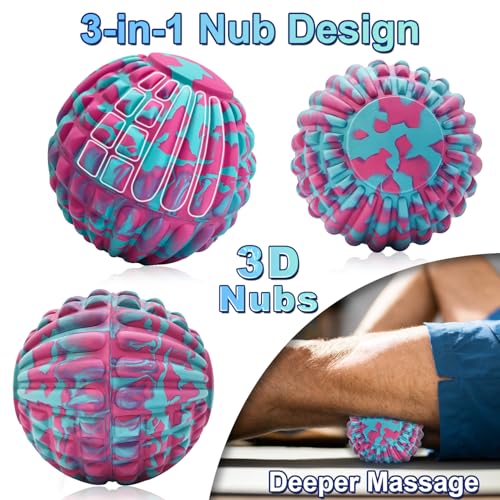 Deep Tissue Massage Ball for Exercise & Recovery - SGS Certification - Targets Back, Shoulder, Legs&Feet - Relieves Muscle Knots, Joint Pain&Tightness, Pressure Point Therapy- Myofascial Release Ball - color: Blue&pink, size: 1-Pack | 5.1-inch