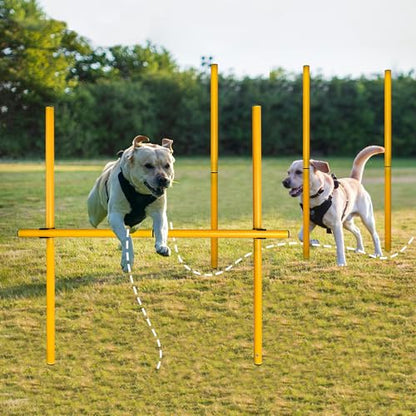 TNZMART 2.6 FT Dog Agility Obstacle Course Backyard Set Wave Poles and Adjustble Hurdles Training Exercise Equipment for Dogs (Pack of 3 Yellow) - style: pack of 3 Yellow