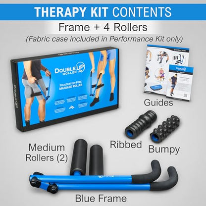 DoubleUP Roller Therapy Kit - Muscle Massager with Lever-Action Pressure Control and Quick-Change Rollers - color: Blue