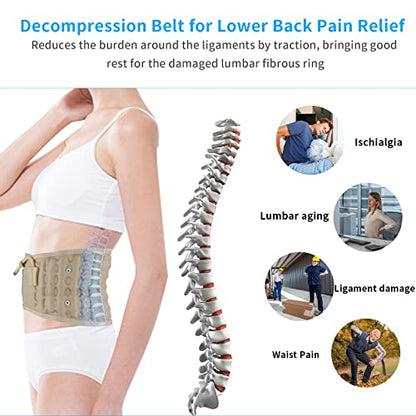 Decompression Back Belt, Inflatable Back Brace for Back Pain,Beige - color: Beige